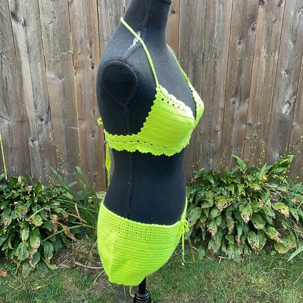 Neon Yellow Handmade Crochet Bikini Set – 100% Cotton – Adjustable S-M-L